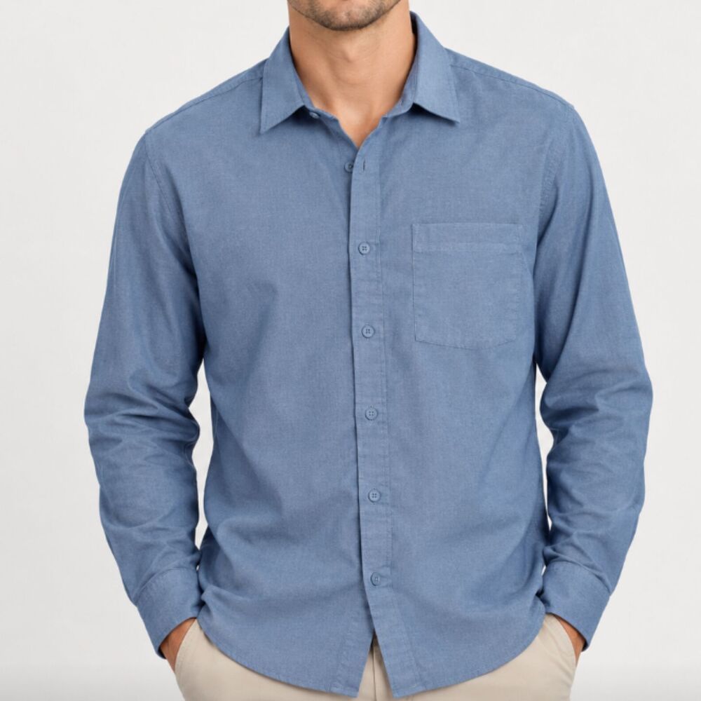 Men Lululemon Commission Long Sleeve Shirt River Blue Enzyme Dye Extra Large